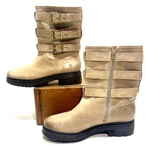 Lucky Brand Cheviss Moto Silver Cloud Buckle Leather Boots NEW size 7 (NO BOX)